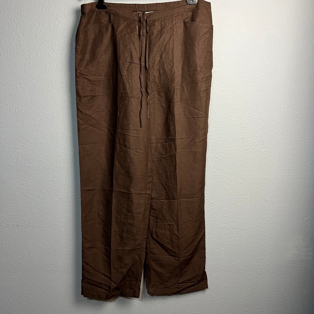First Issue Liz Claiborne Brown Linen Blend Drawstring Pants Size 14 Monochrome